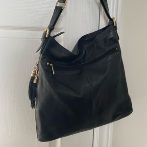Danier Leather Black Expandable Shoulder Bag